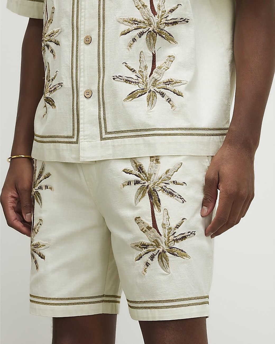 River Island Natural Shorts Palm Tree Drawstring for men