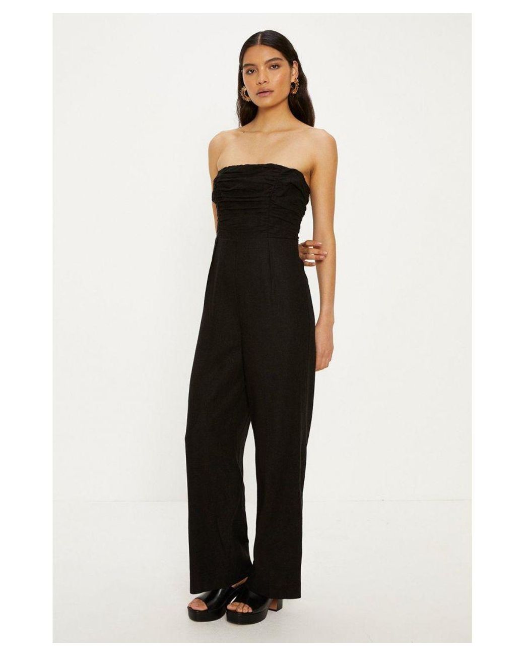 Oasis Linen Mix Ruched Detail Strapless Jumpsuit in Black Lyst UK