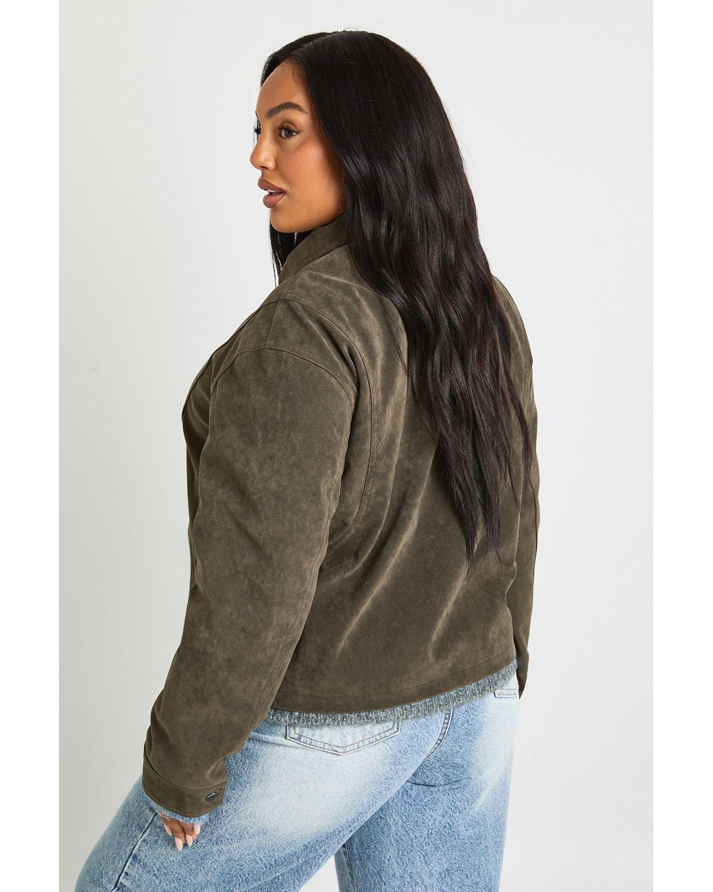 Boohoo Brown Plus Suede Collared Jacket