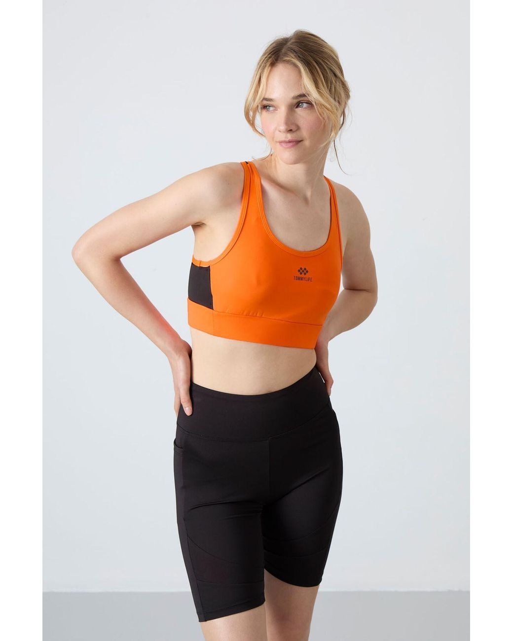 TOMMY LIFE Orange Fitted Sleeveless Crop Sports Top