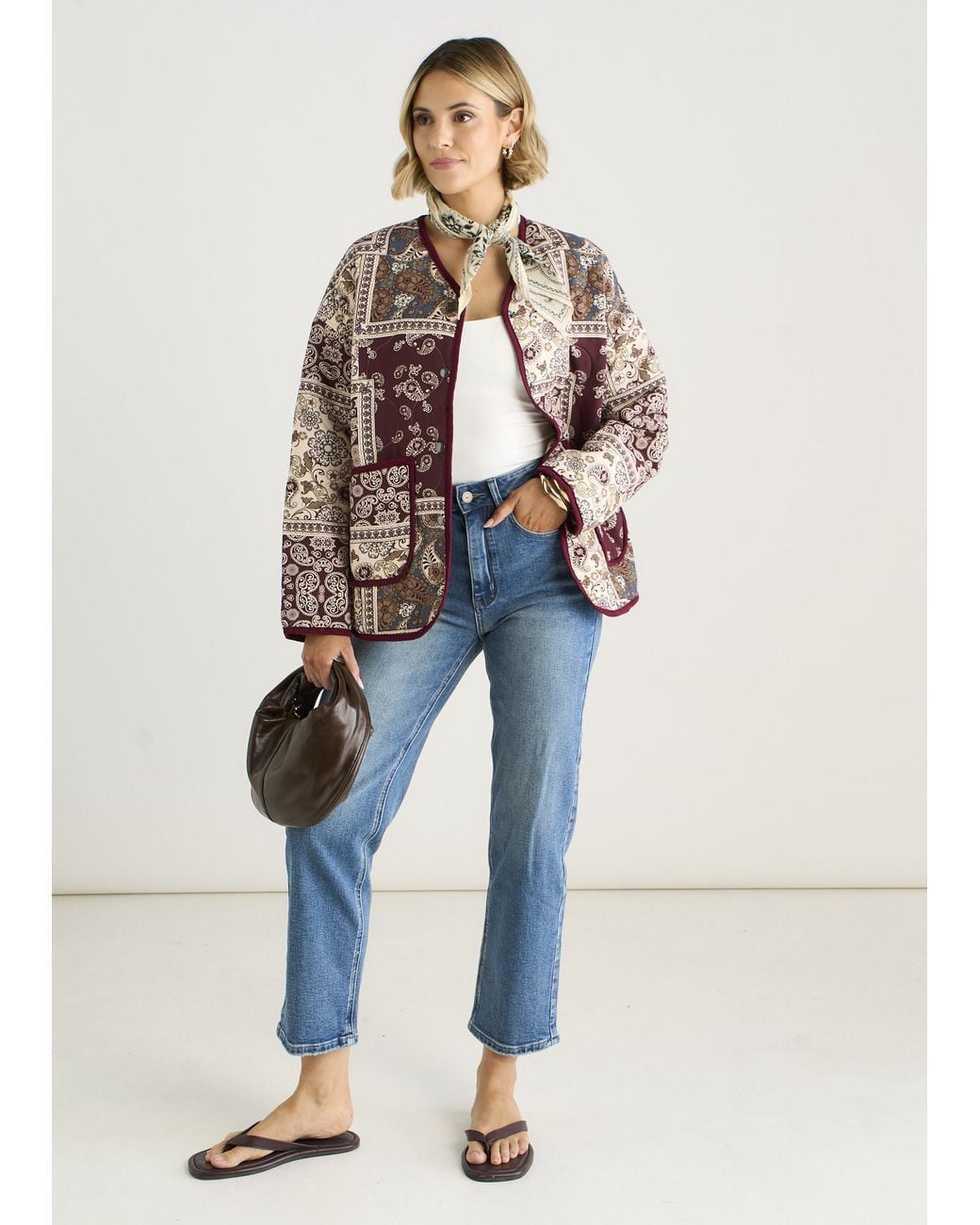 Gini London Blue Paisley Tile Print Lightweight Quilted Jacket