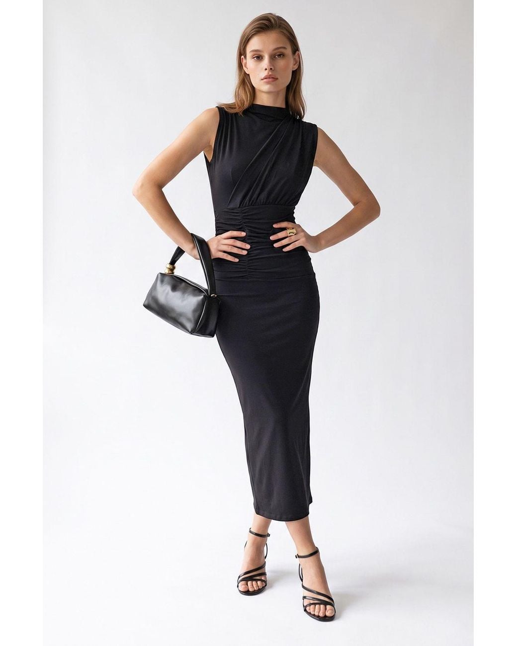 MixRay Black Sleeveless Bodycon Maxi Dress With Cowl Neck