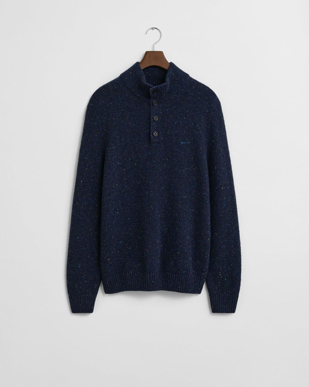 Gant Blue Wool Blend Neps Half Buttoned Jumper for men