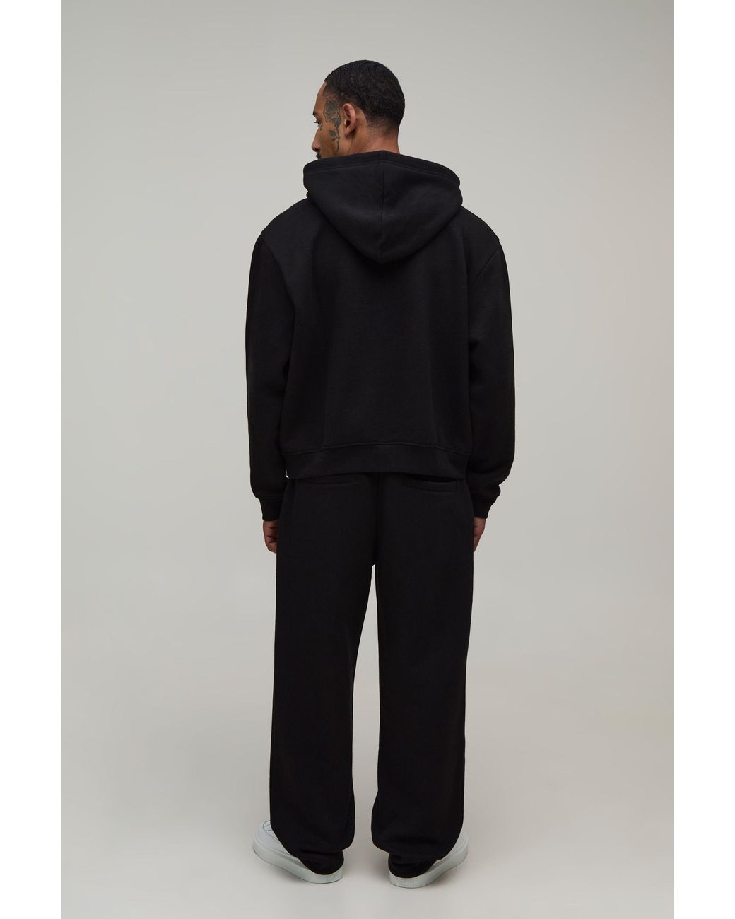 BoohooMAN Blue Oversized Boxy Plush Flock Print Hoodie & Straight Leg Jogger for men