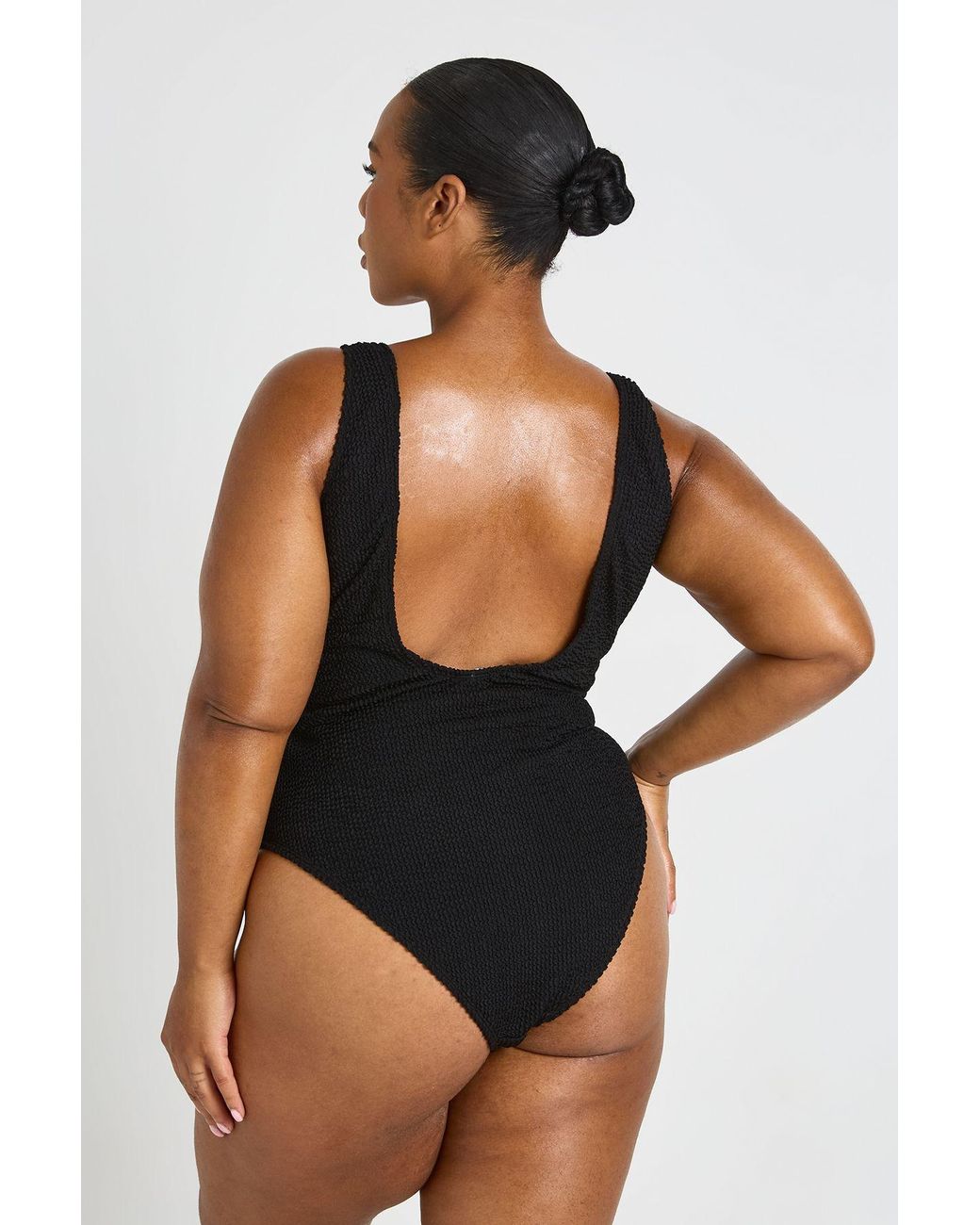 Boohoo Black Plus Crinkle Knot Detail Swimsuit