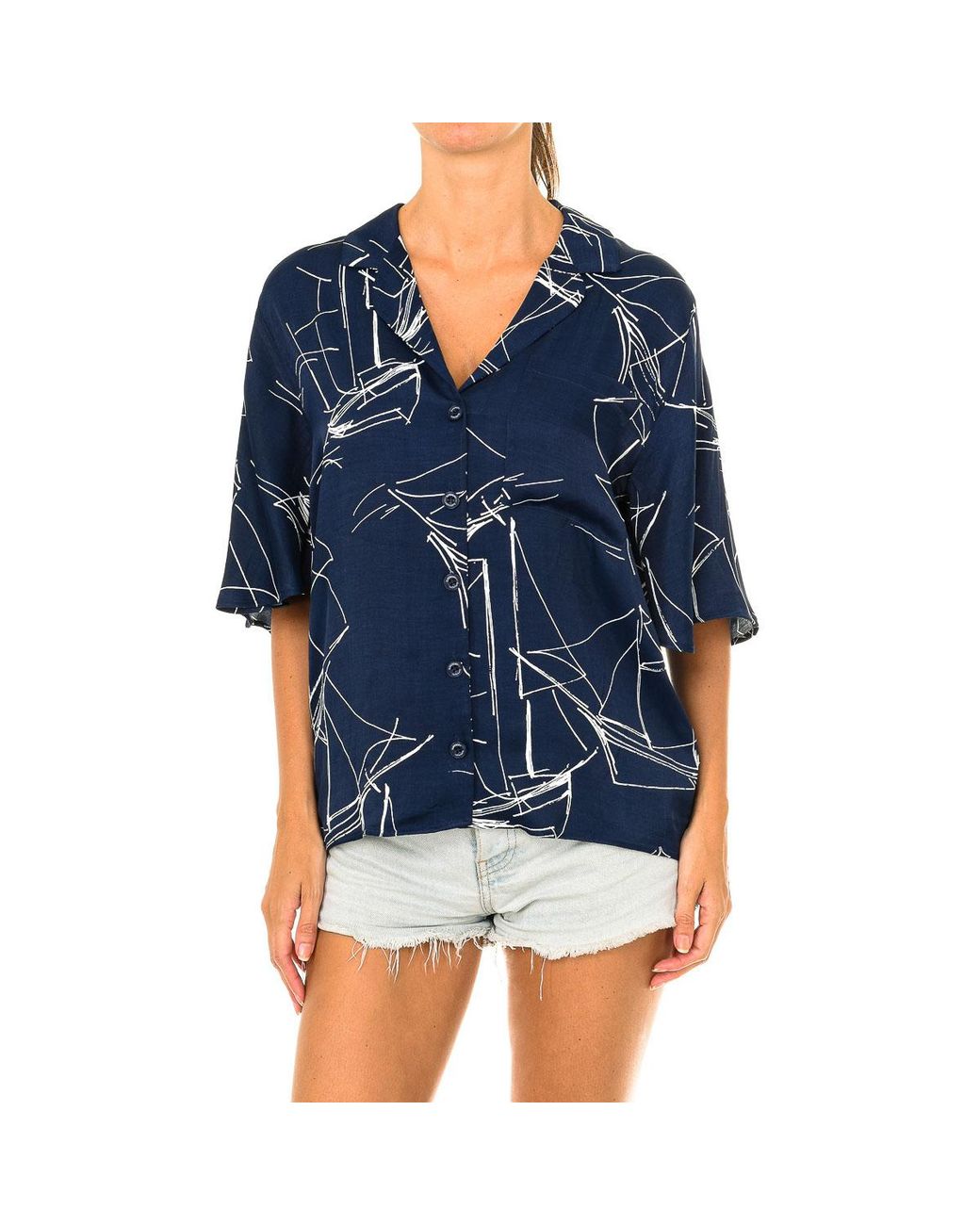 Superdry Blue Short Sleeve Blouse With Lapel Collar W4010021A