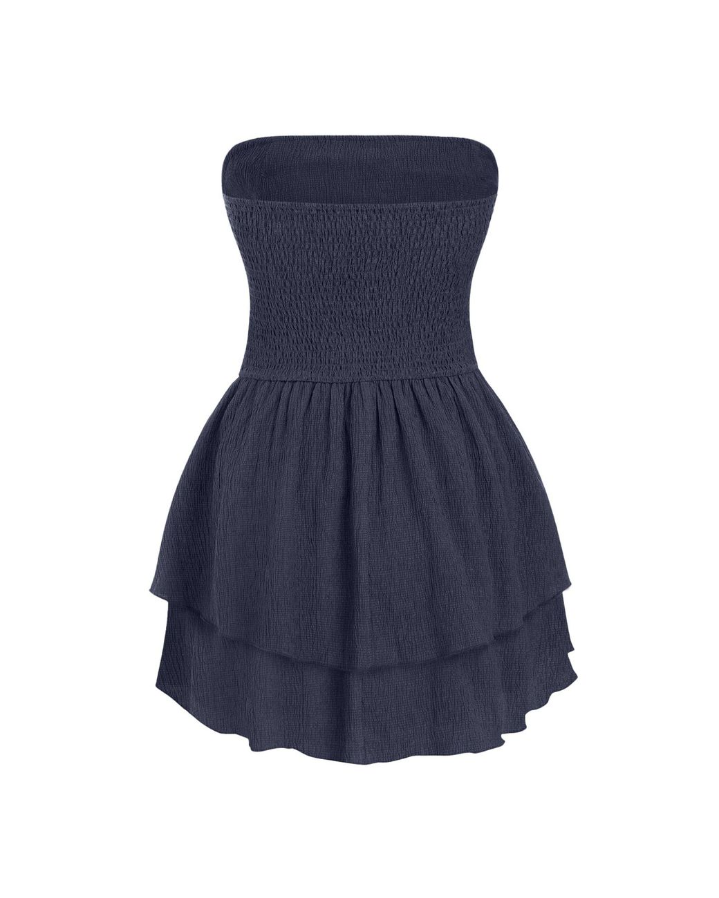 Hiccup Blue Strapless Textured Ruffle Mini Dress