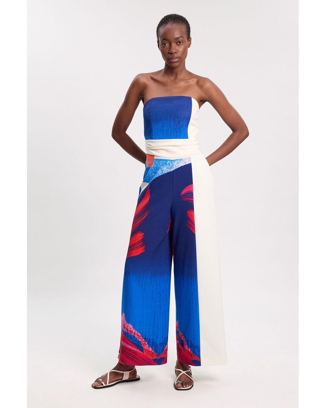 Karen Millen Blue Petite Soft Tailored Colour Block Bandeau Jumpsuit