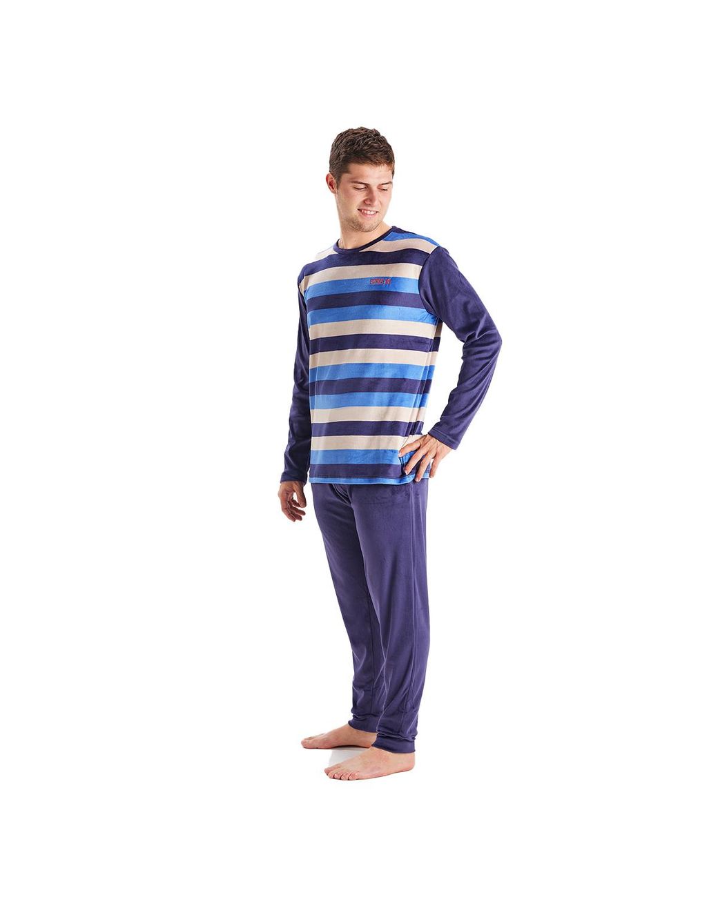 Munich Blue Long-Sleeved Round-Neck Velvet Pajamas Mu3 for men