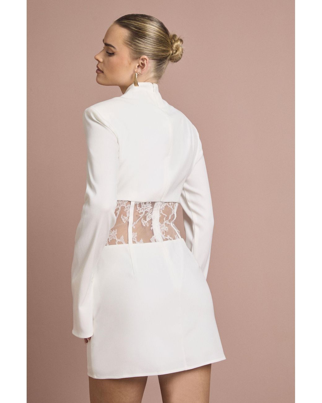 Boohoo Natural Lace Corset Structured Mini Dress