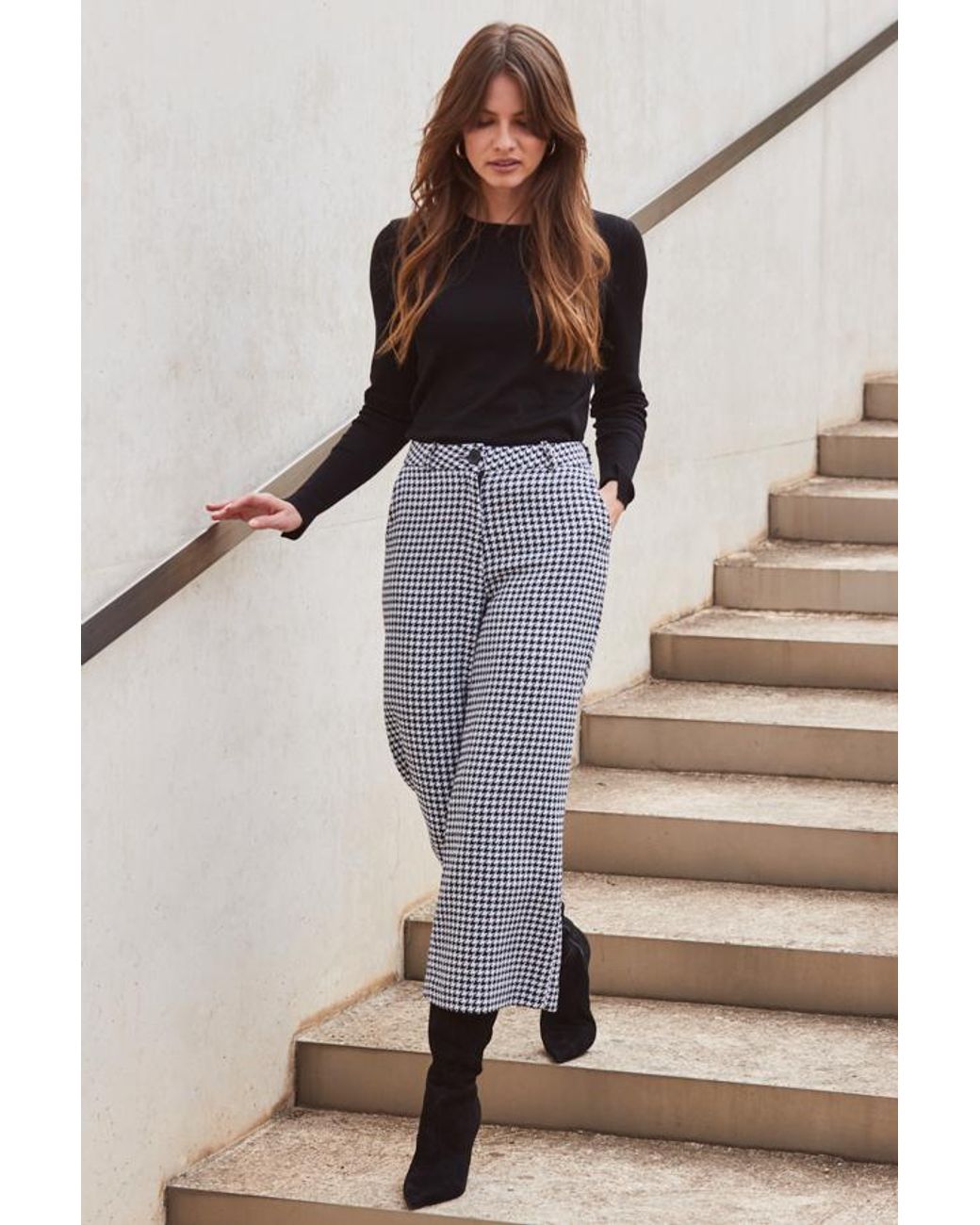 Sosandar White Dogtooth Print Culottes