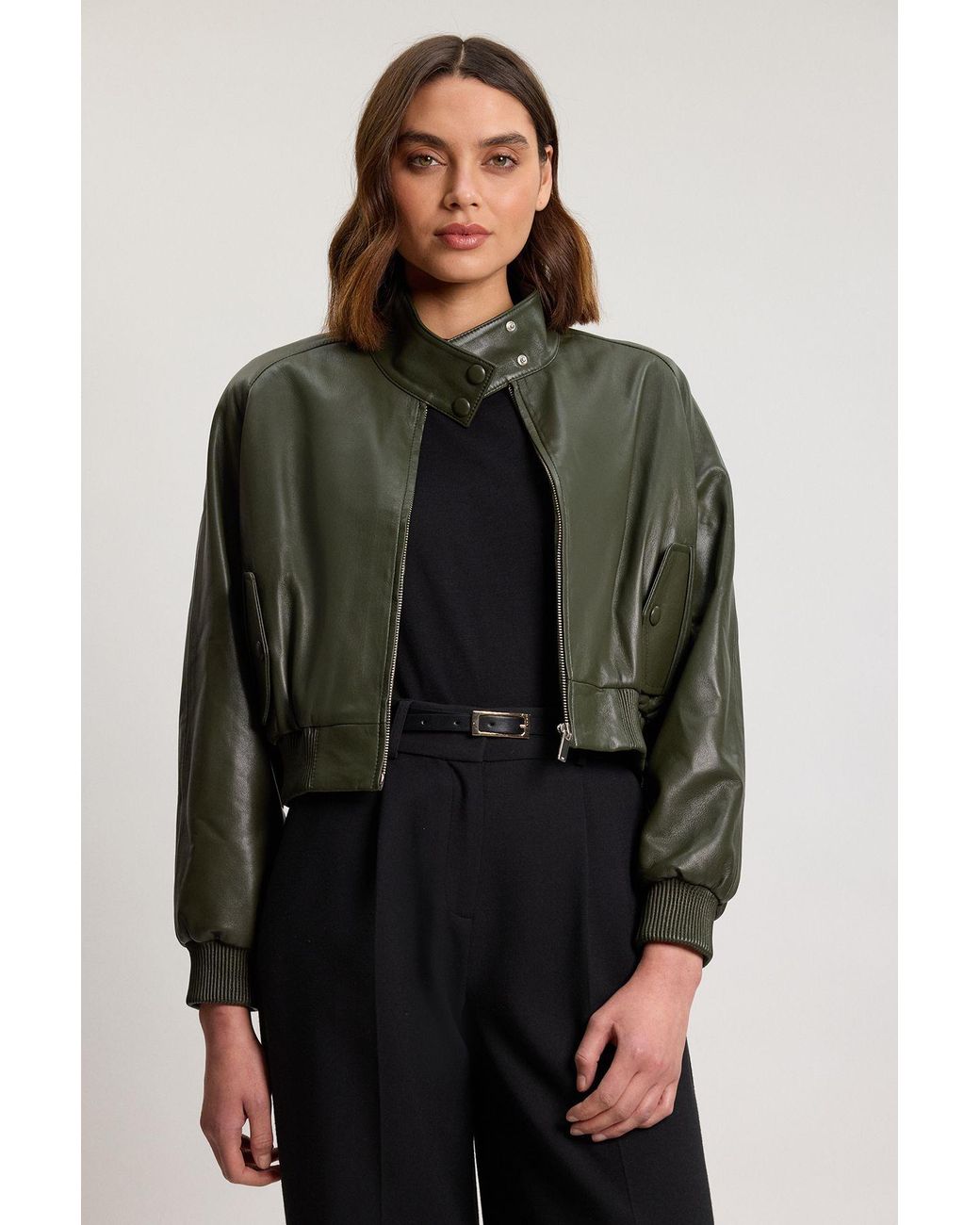Karen Millen Blue Leather Bomber Jacket