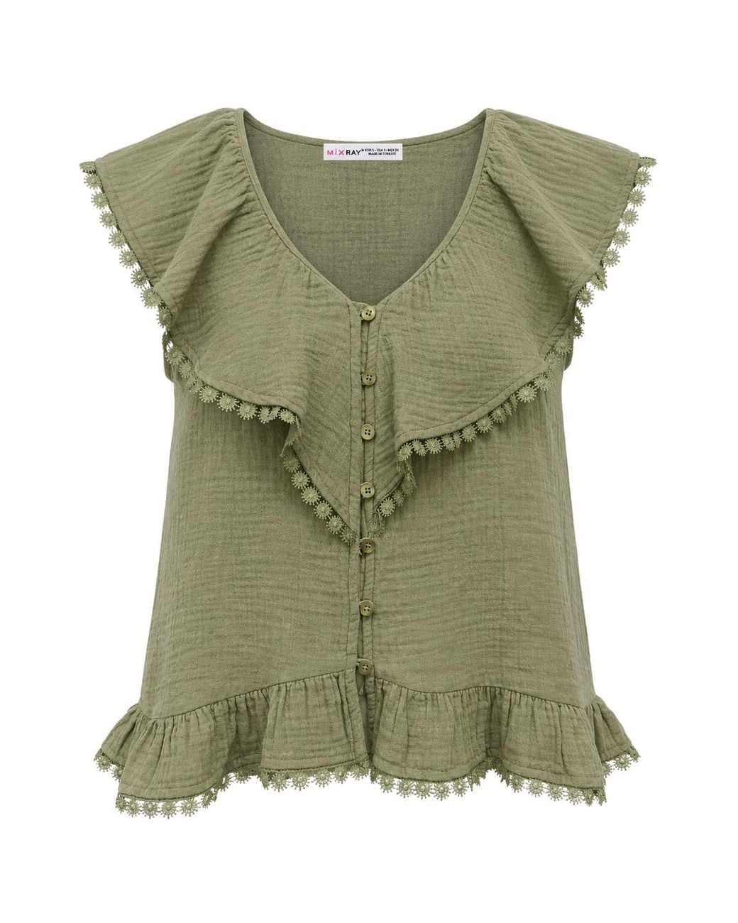 MixRay Green Cotton V-Neck Sleeveless Blouse