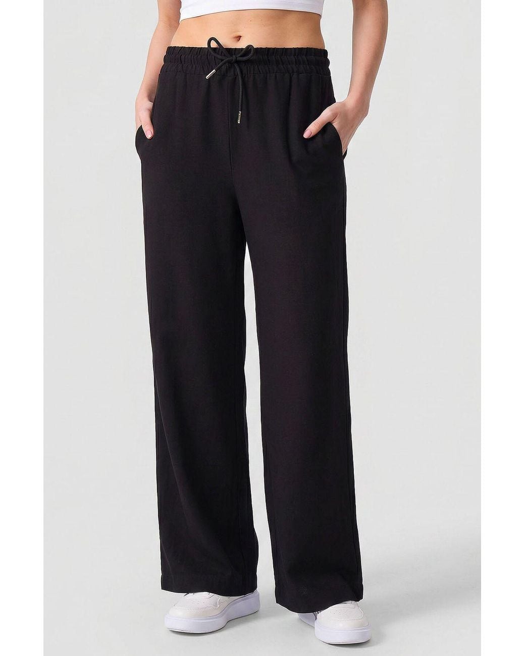 TOMMY LIFE Black Mid Waist Palazzo Pants With Drawstring