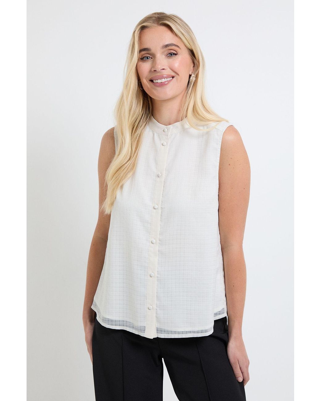 Wallis White Petite Check Organza Sleevelss Blouse