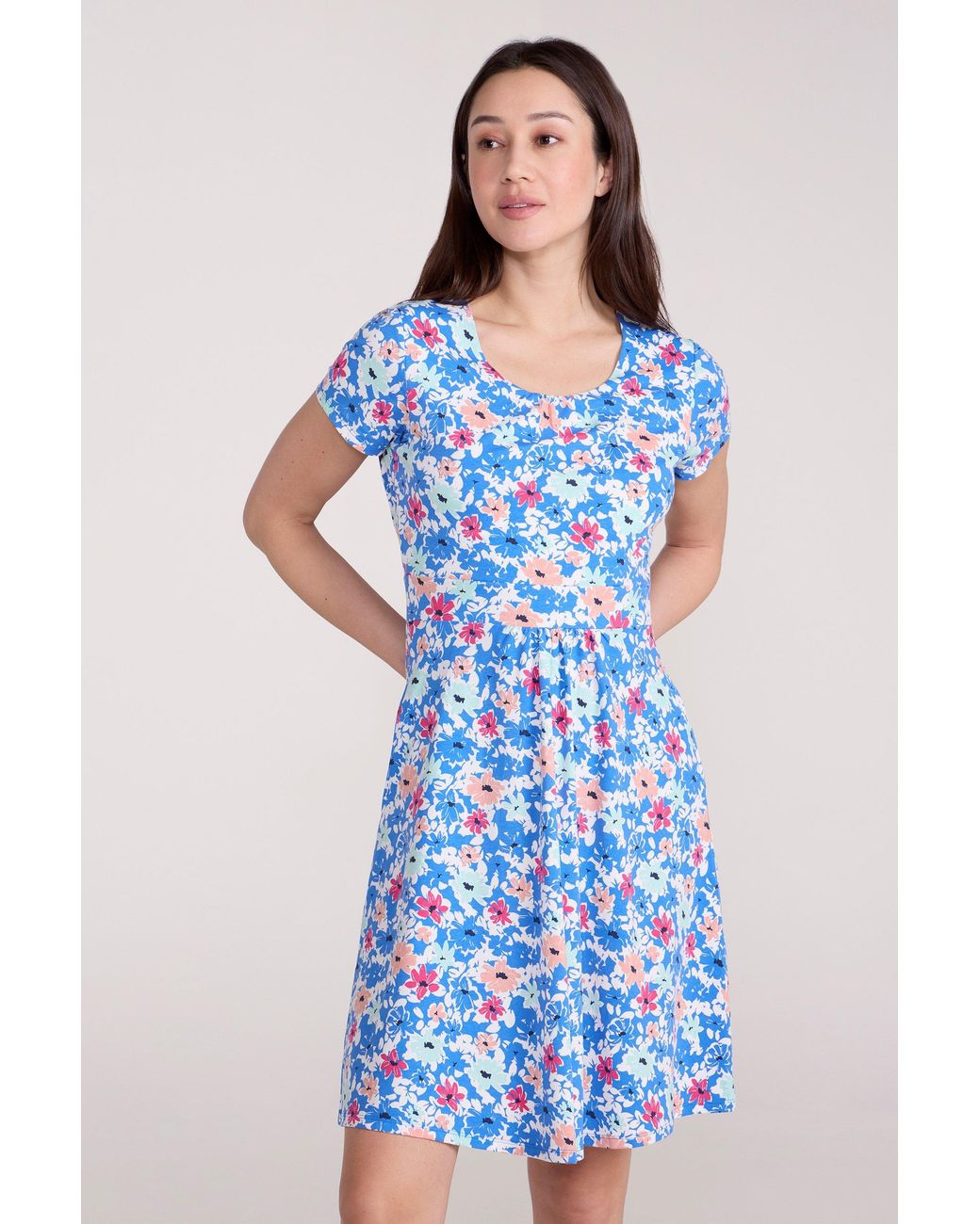 Mountain Warehouse Blue Orchid Patterned Uv Summer Dress With Side Pockets Holiday Beach Cotton