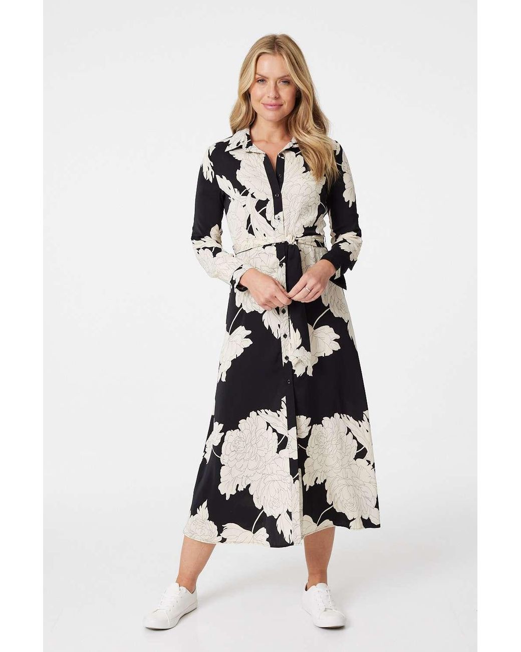 Izabel London Monochrome Floral Shirt Dress in White Lyst UK