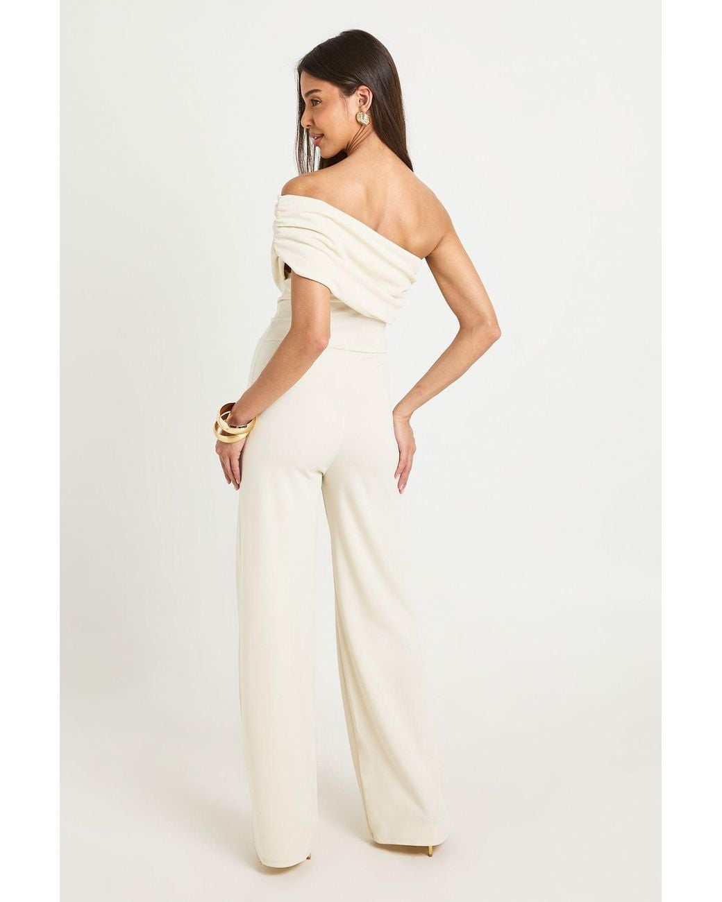 Boohoo White Jersey Crepe Bardot Wide Leg Jumpsuit