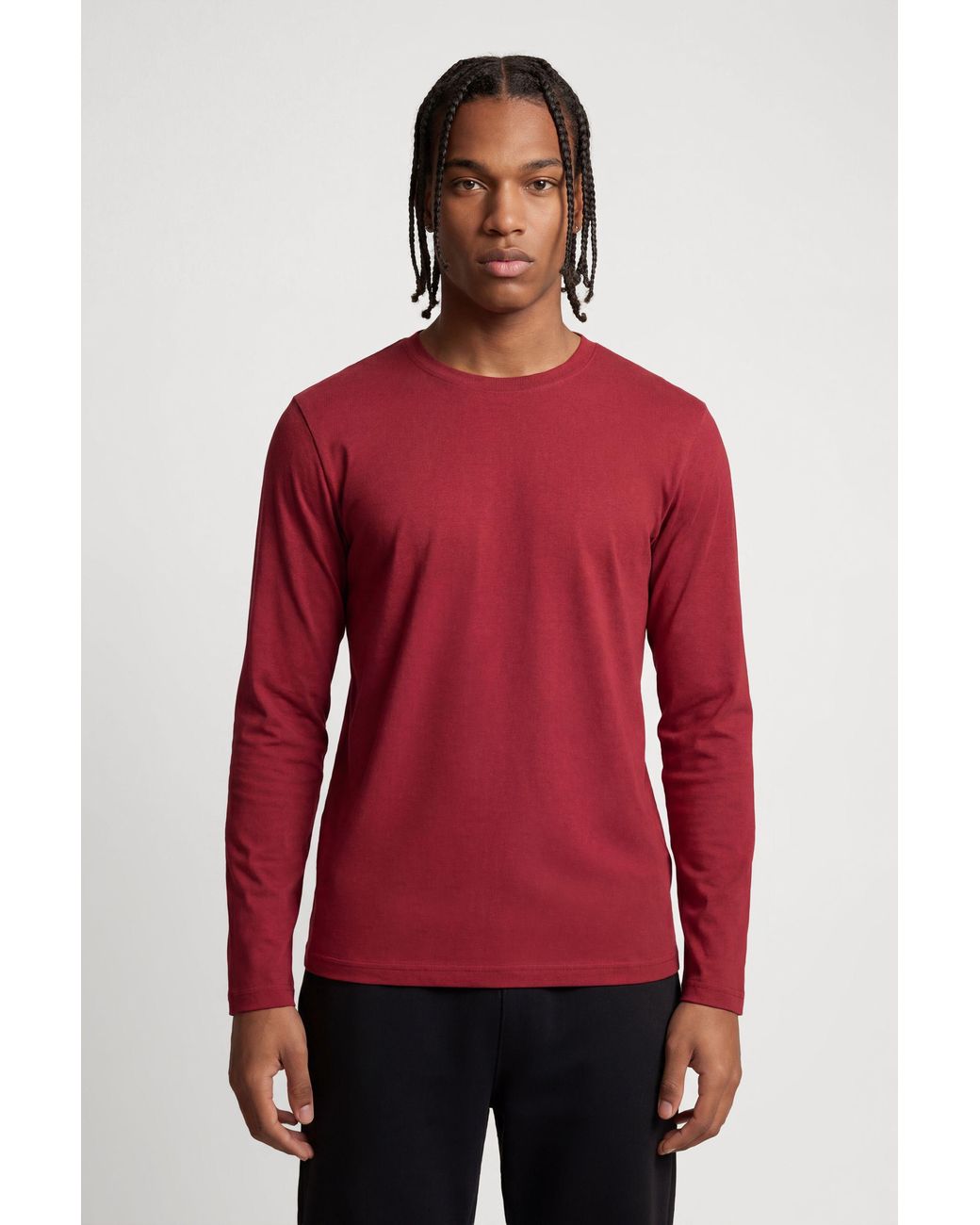 BoohooMAN Red Essential Regular Fit Long Sleeve T-Shirt for men