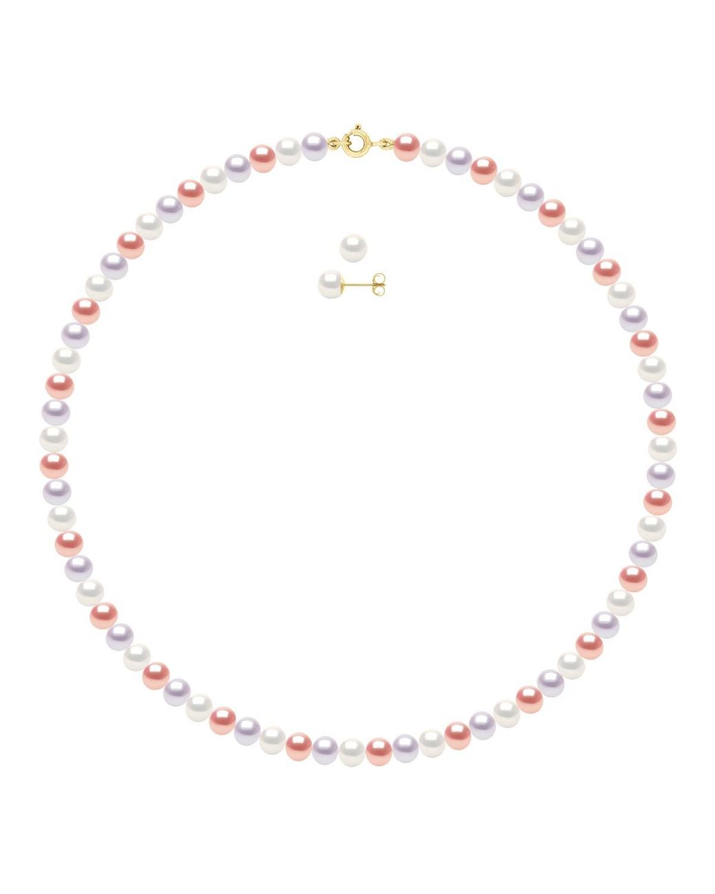 Ateliers Saint Germain Metallic Set Being Composed Of Necklace Of Real Cultured Freshwater Pearls Semi Round 6-7 Mm