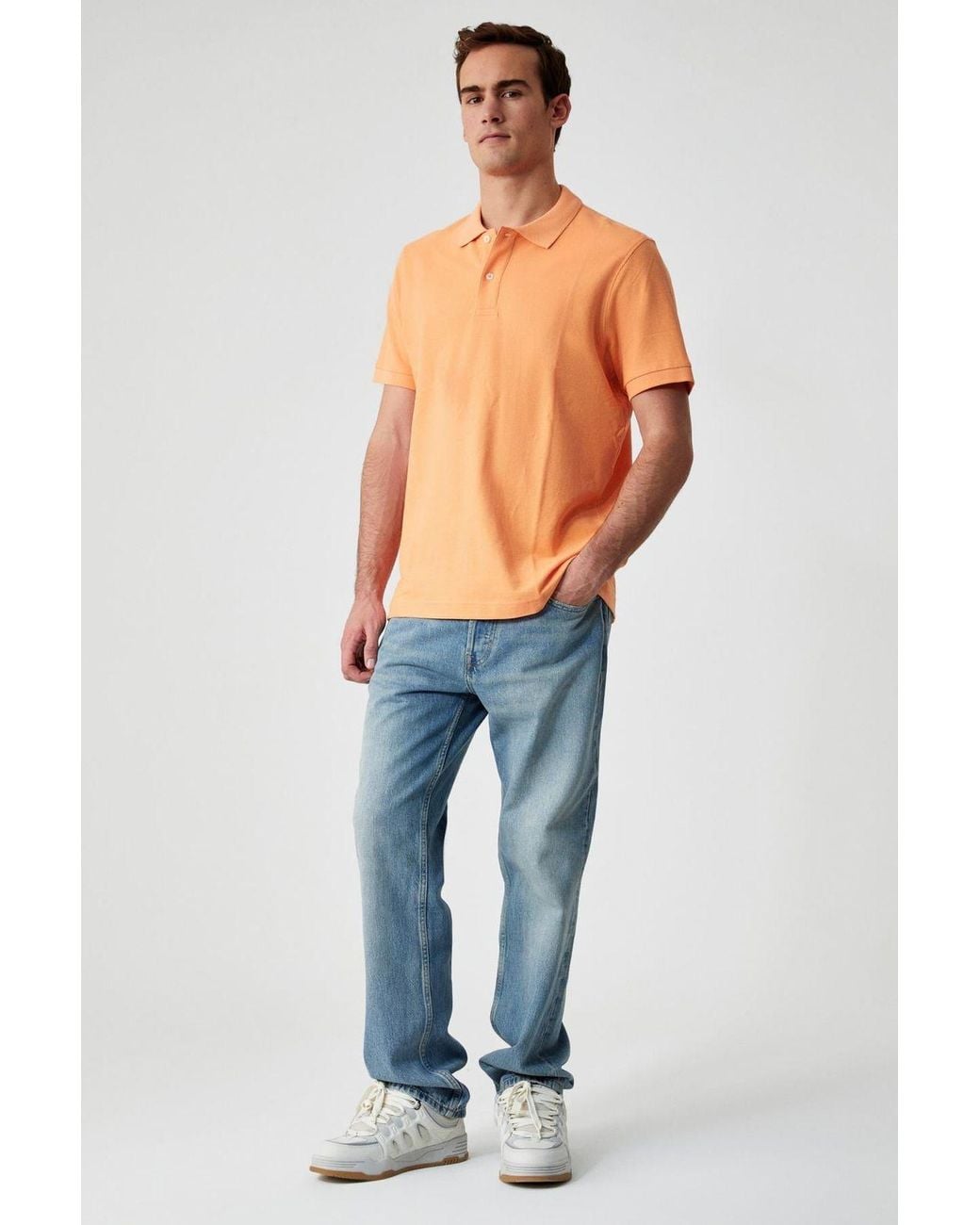 Grimelange Blue Relaxed Polo Collar Button T-Shirt for men