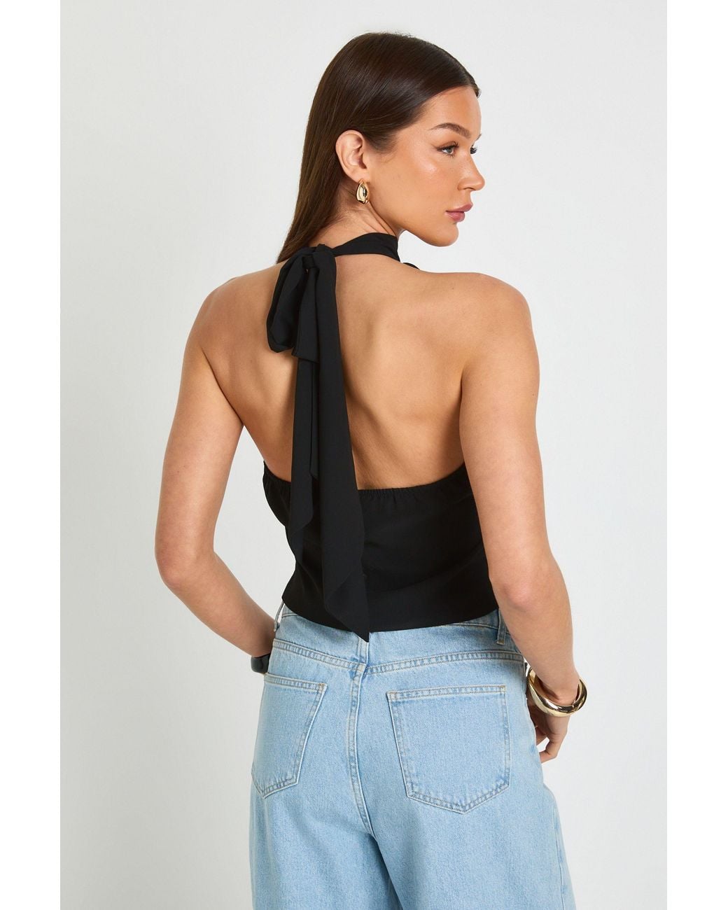 Boohoo Black Chiffon Funnel Neck Balloon Top