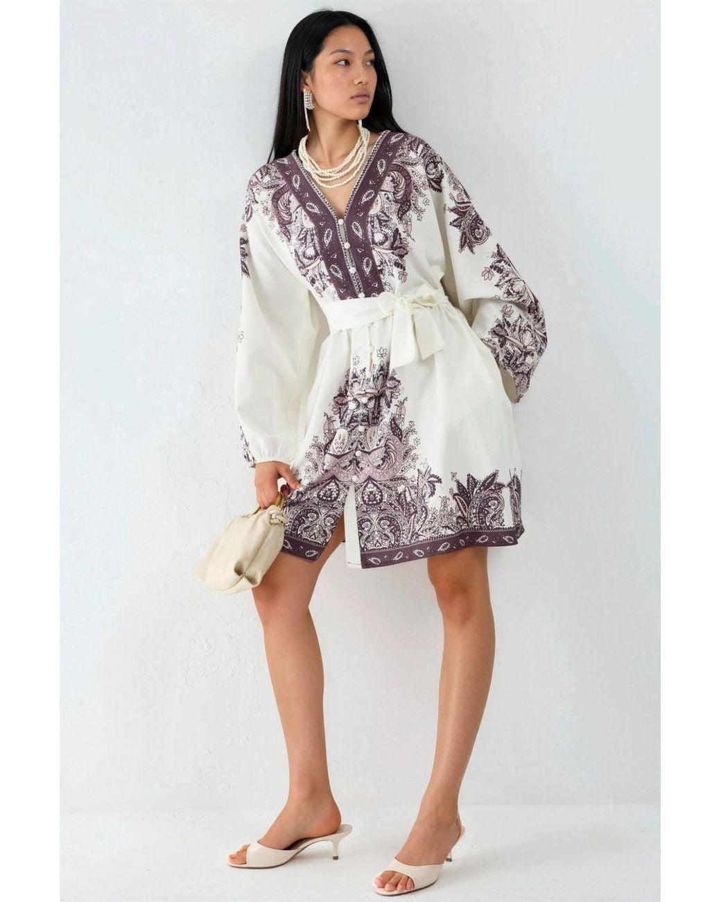 Msn-Collection Multicolor Belted Mini Dress With V-Neck