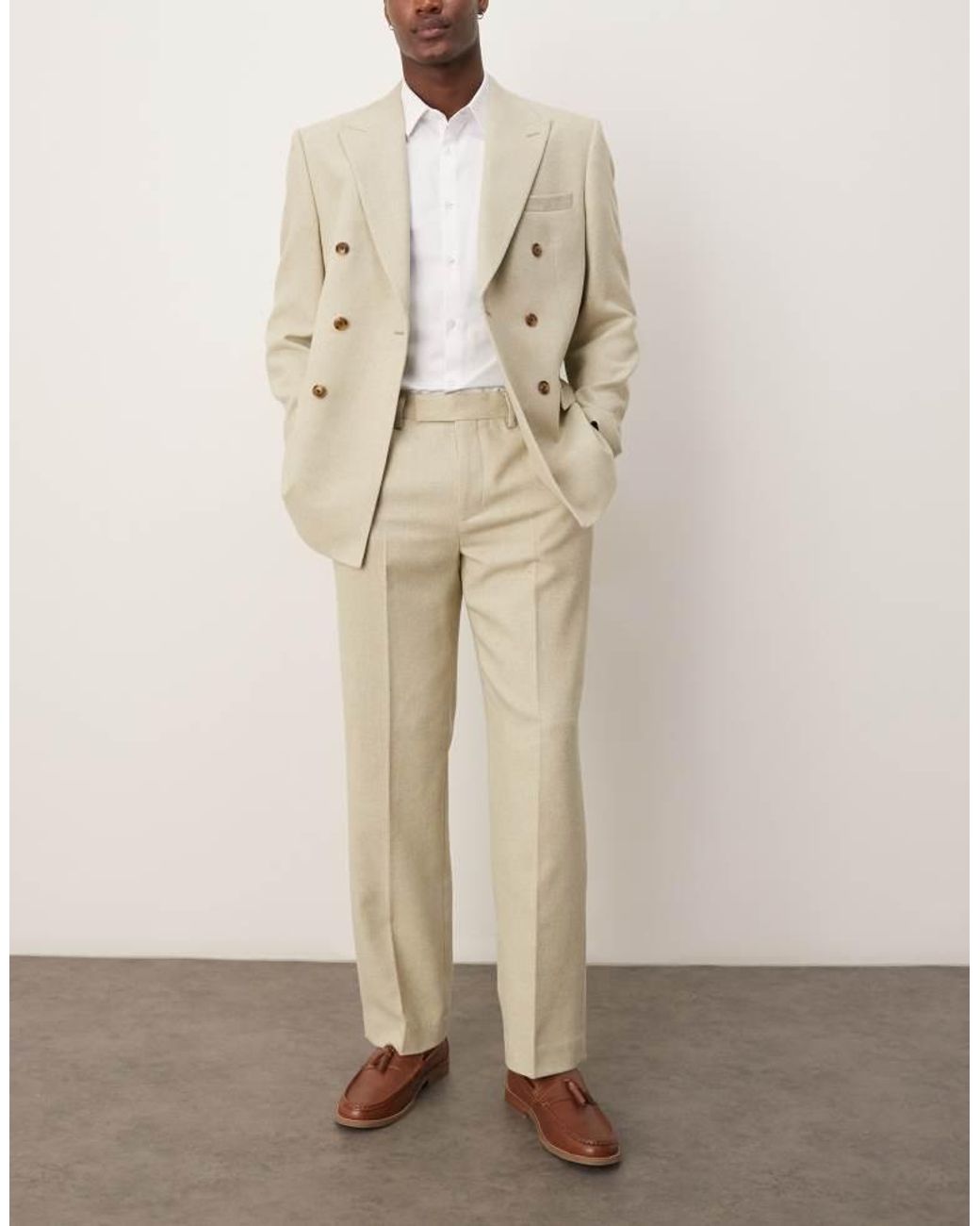 ASOS Natural Wool Blend Straight Suit Trousers for men