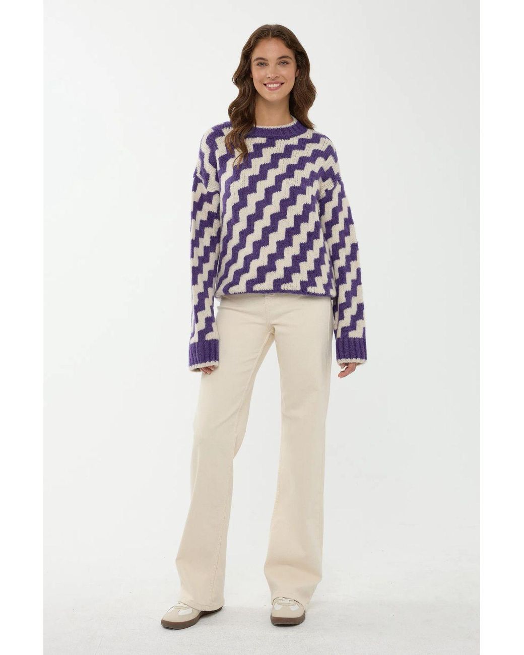 Hiccup Purple Zigzag Patterned Crew Neck Sweater