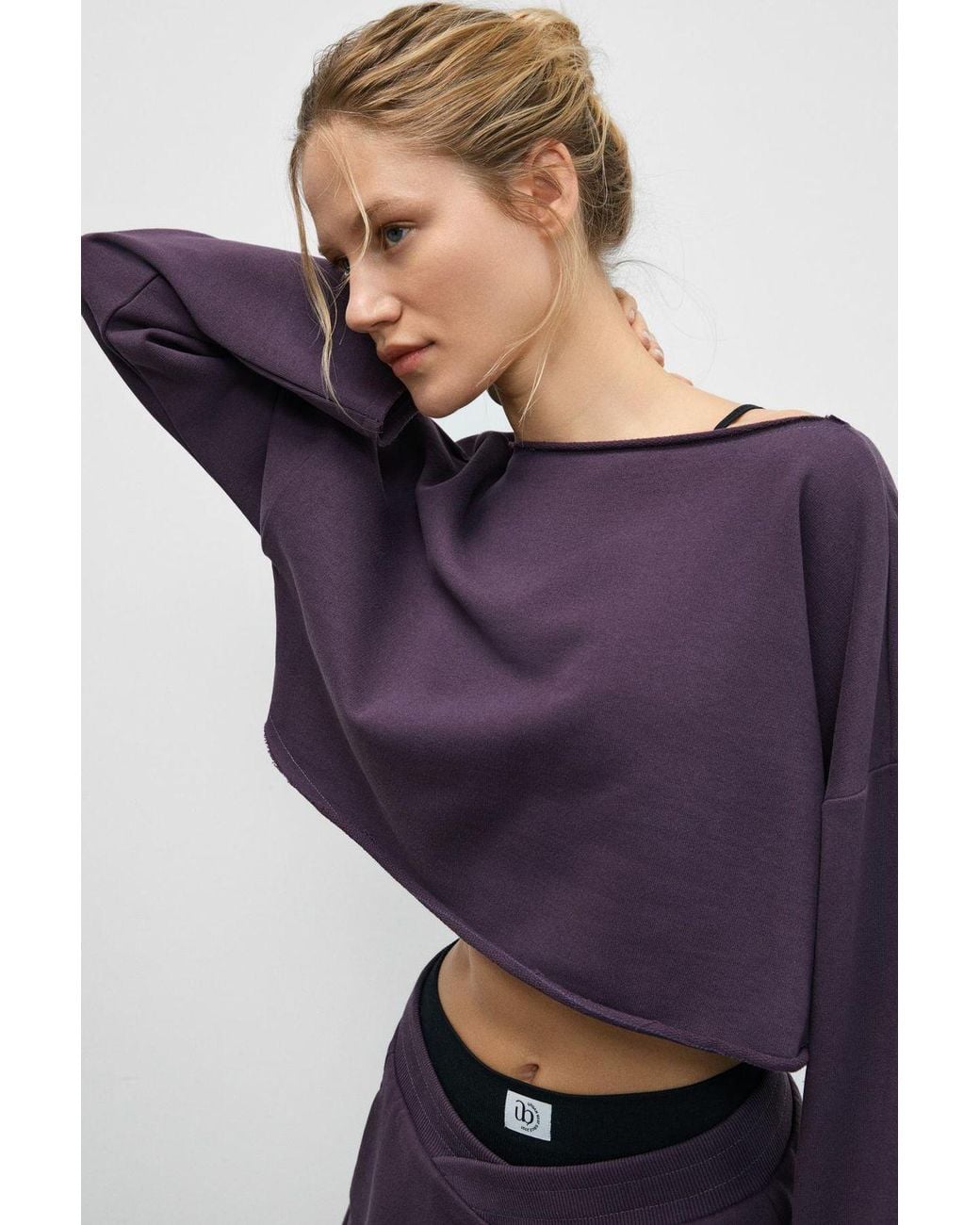 Grimelange Purple Oversized Long Crew Neck Sweatshirt