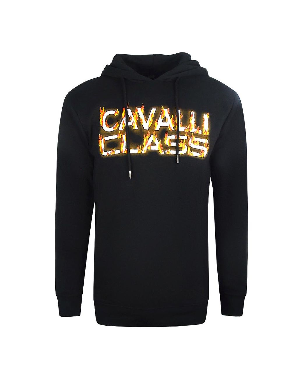 Roberto Cavalli Blue Fire Logo Hoodie Cotton for men