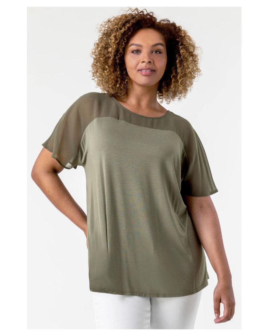 Roman Curve Green Mesh Yoke Jersey Top