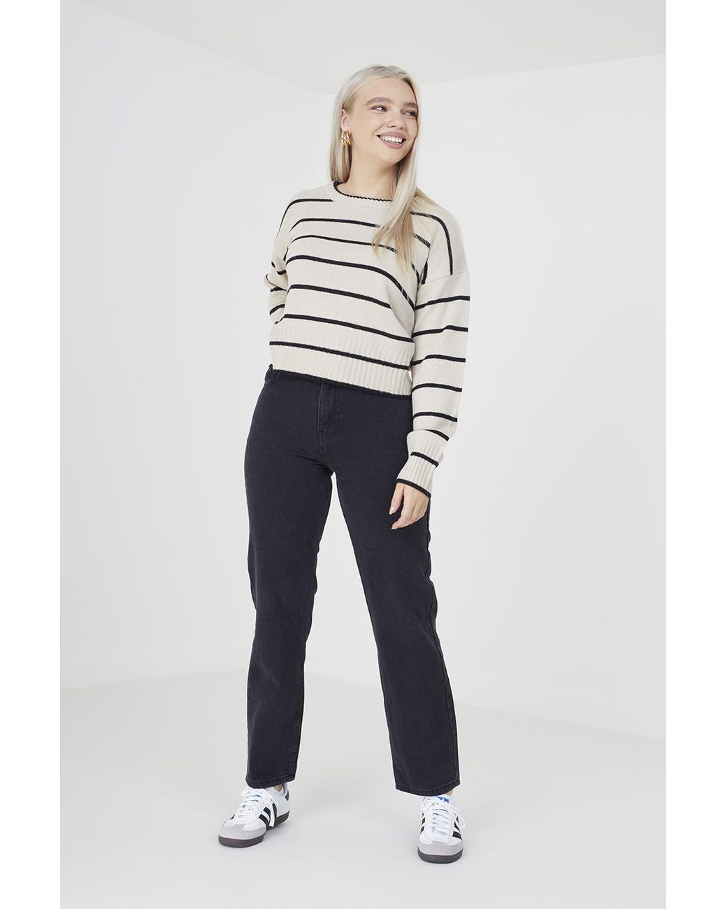 Brave Soul White 'Mason' Fine Stripe Lightweight Knitted Jumper