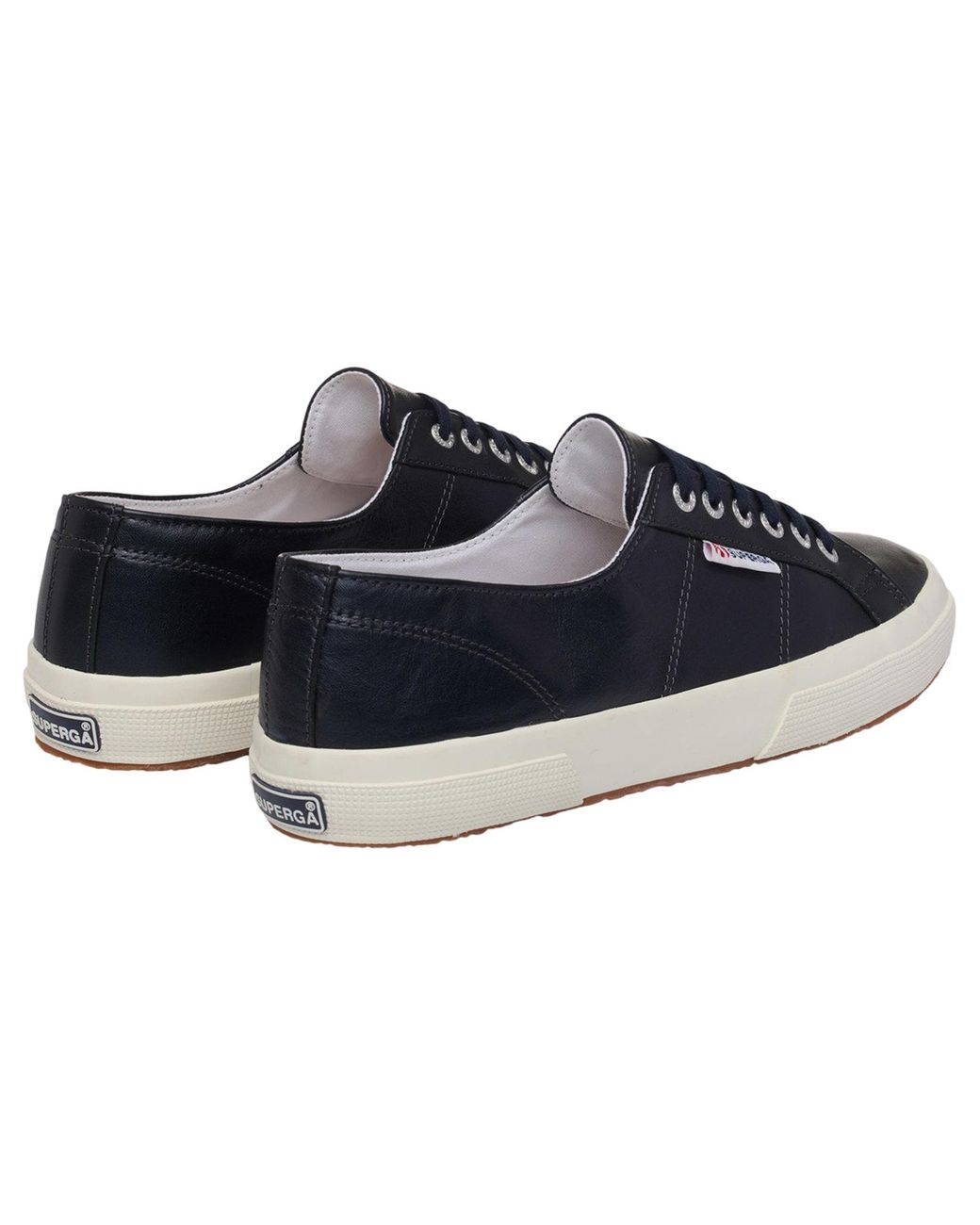 Superga Blue Ladies 2750 Metallic Leather Trainers (Metallic/Off)