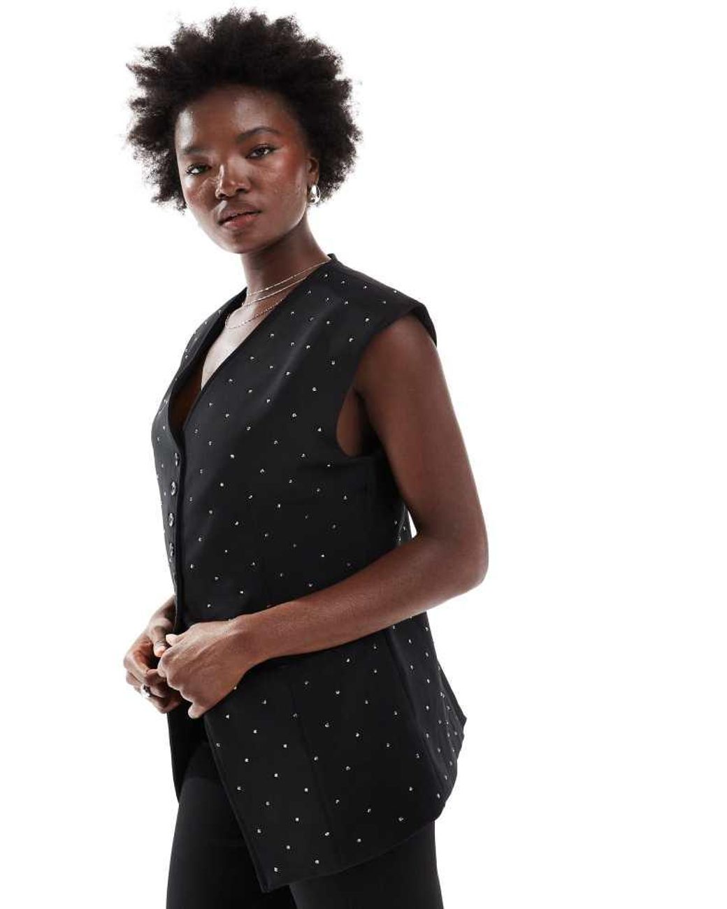 ASOS Black Exaggerated Shoulder Hotfix Waistcoat