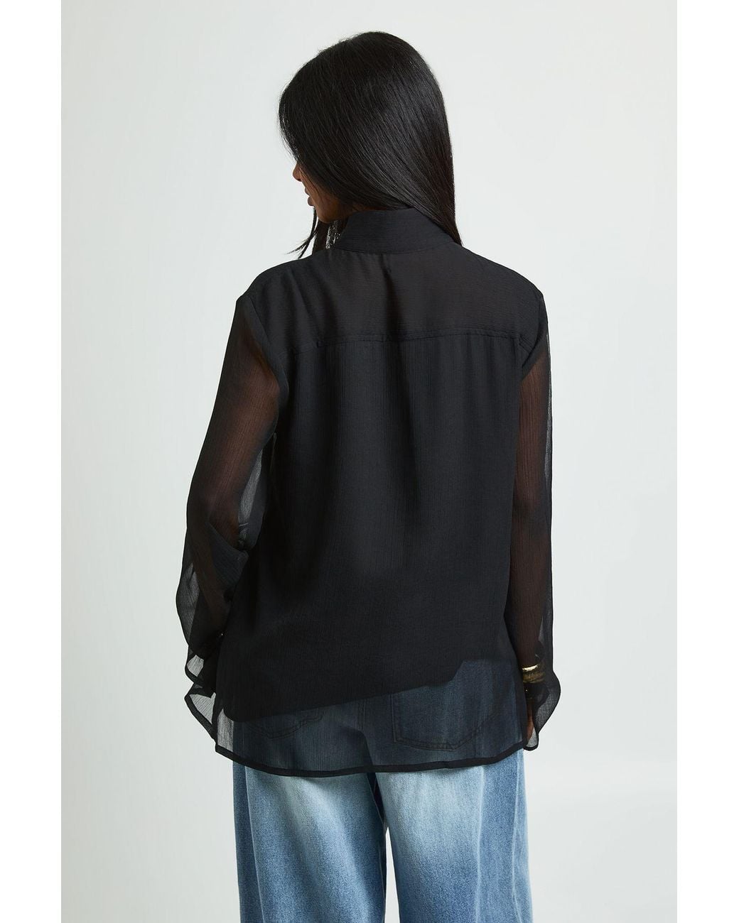 Boohoo Blue Chiffon Funnel Neck Blouse