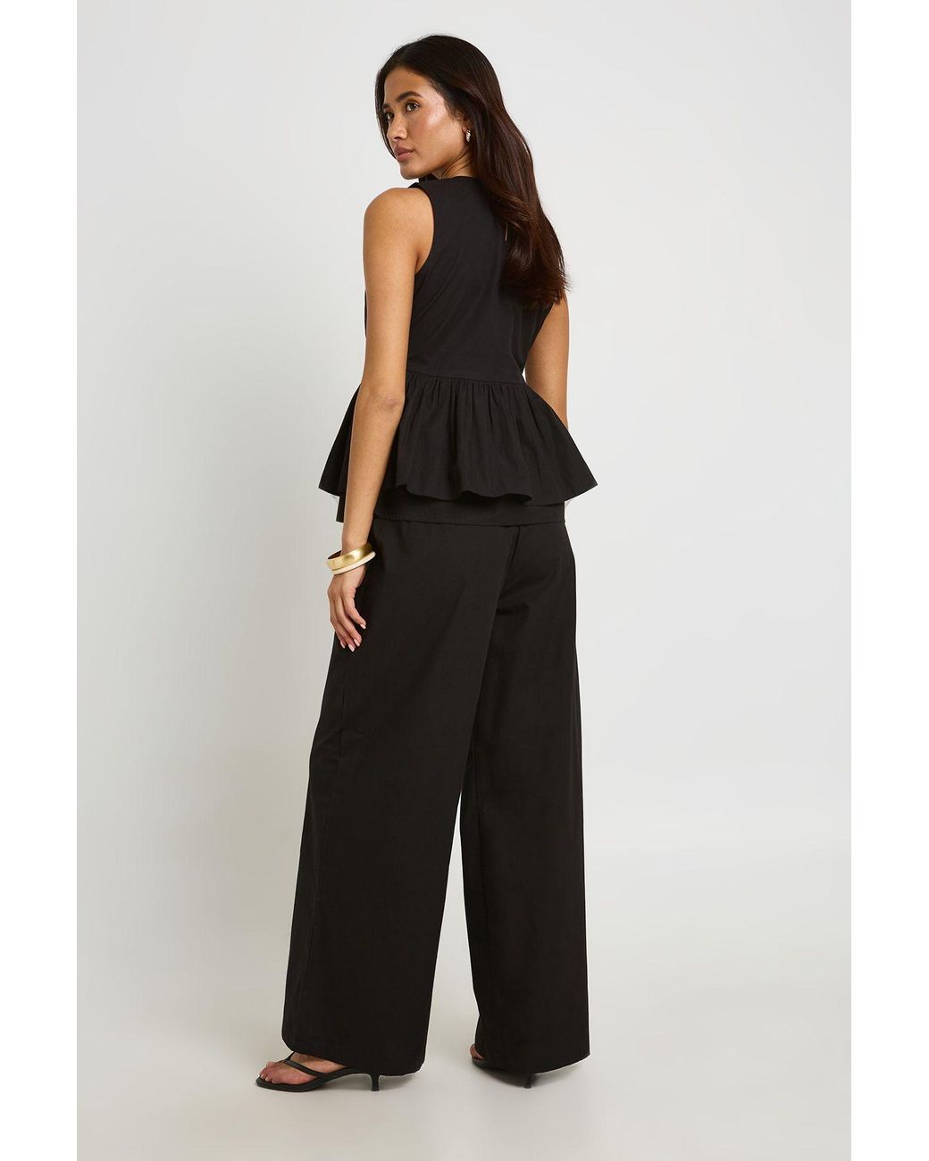 Boohoo Black High Neck Peplum Top And Trouser Co-Ord