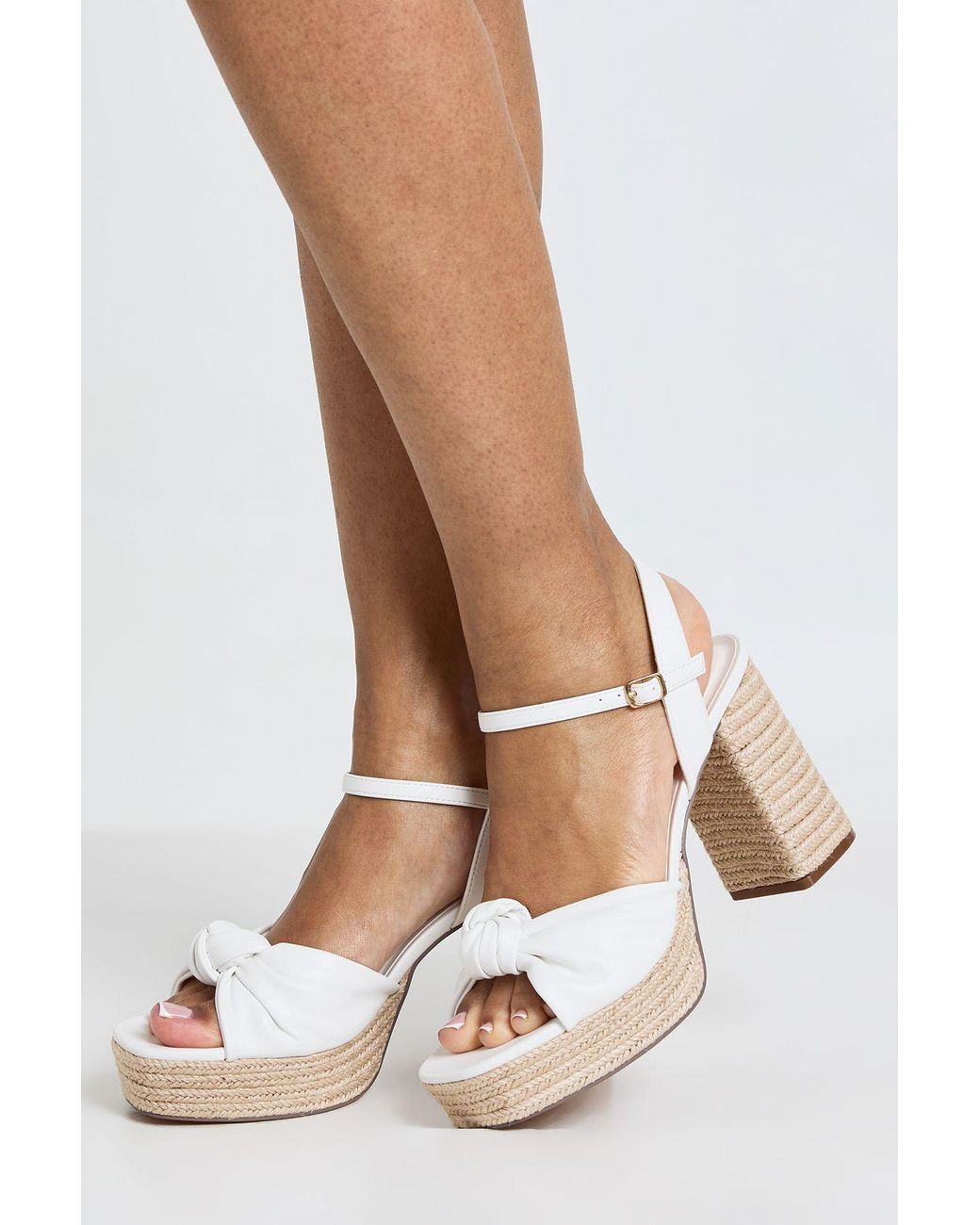 Boohoo White Knot Detail Platform Wedges