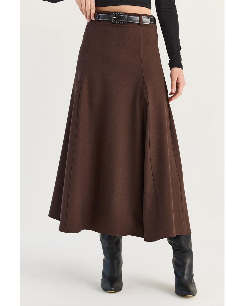 Bianco Lucci Brown Midi Skirt