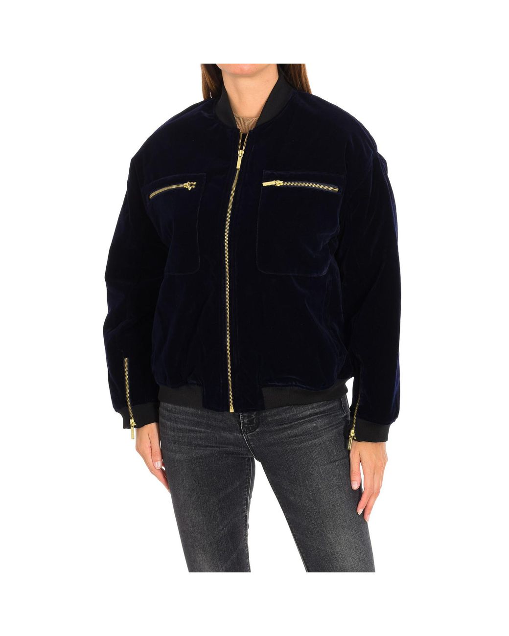 ELEVEN PARIS Black Esther Velvet Effect Coat With Zipper Closure 17F2Ou13