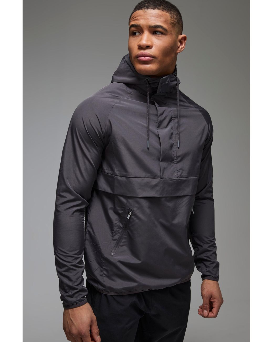BoohooMAN Gray Active Workout Regular Fit Windbreaker for men