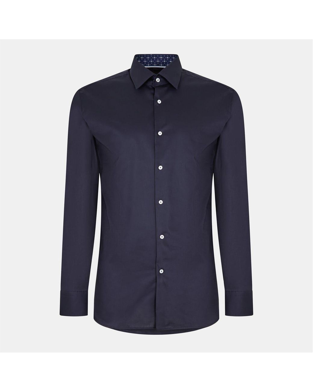 Boss Blue Button Placket Point Collar Long Sleeve Oxford Shirt for men