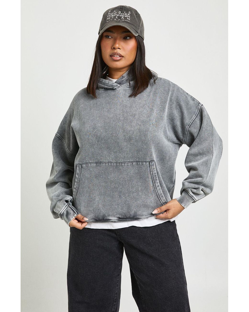 Boohoo Gray Plus Acid Washed Oversized Hoodie