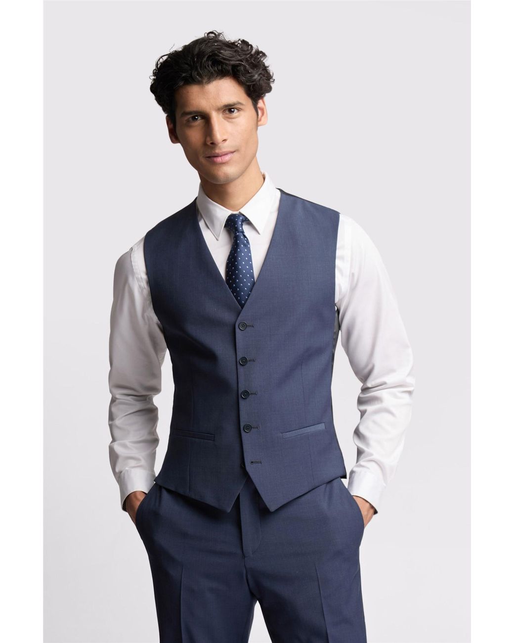 Ted Baker Blue Single Breasted Five Button V-Neck Slim Fit Suit Waistcoat for men