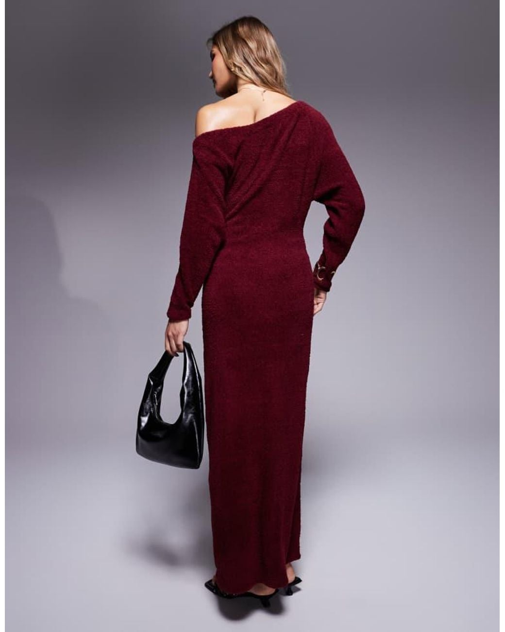 ASOS Purple Supersoft Fluffy Fallen Shoulder Midaxi Dress