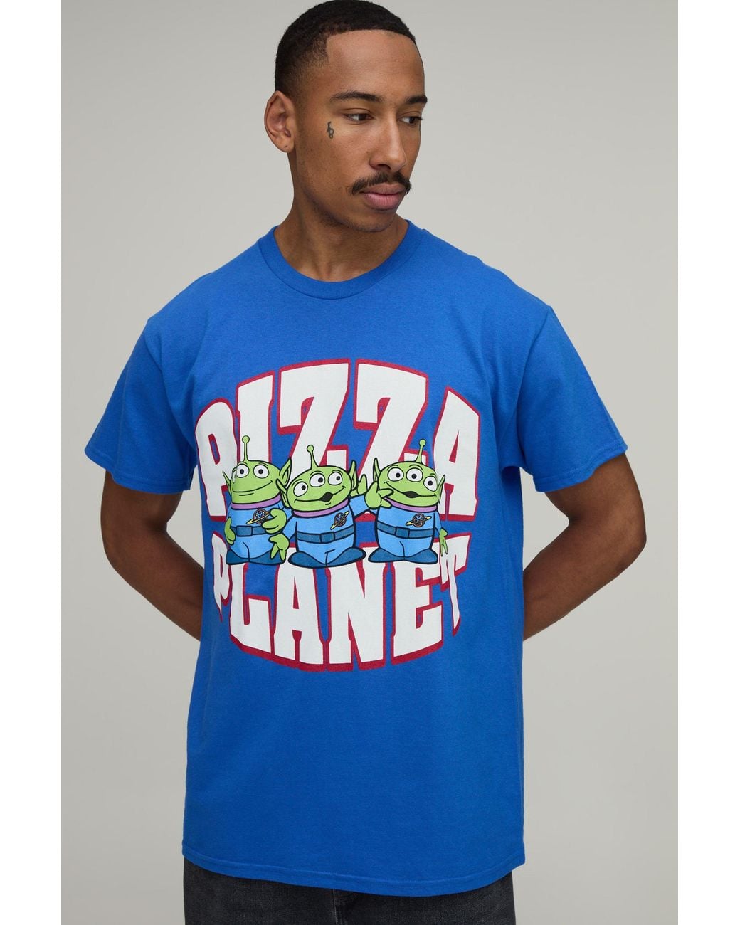 BoohooMAN Blue Oversized Toy Story Alien Pizza License Print T-Shirt for men