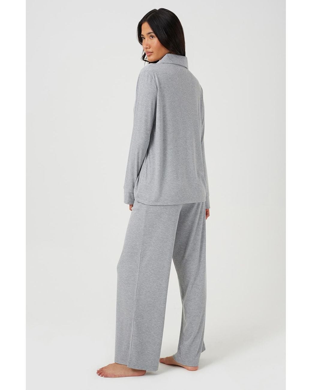 Brave Soul Gray Button-Down Pyjama Set