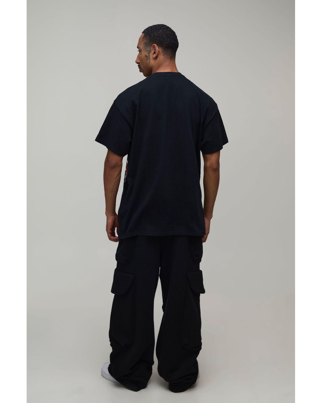 BoohooMAN Black Oversized Official Gothic Over The Seams Print T-Shirt for men
