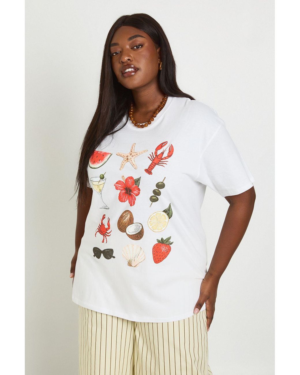Boohoo White Plus Tropical Collage Printed Oversized T-Shirt
