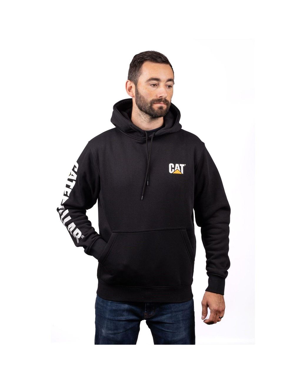 Caterpillar Black Trademark Banner Cotton Hooded Sweatshirt for men